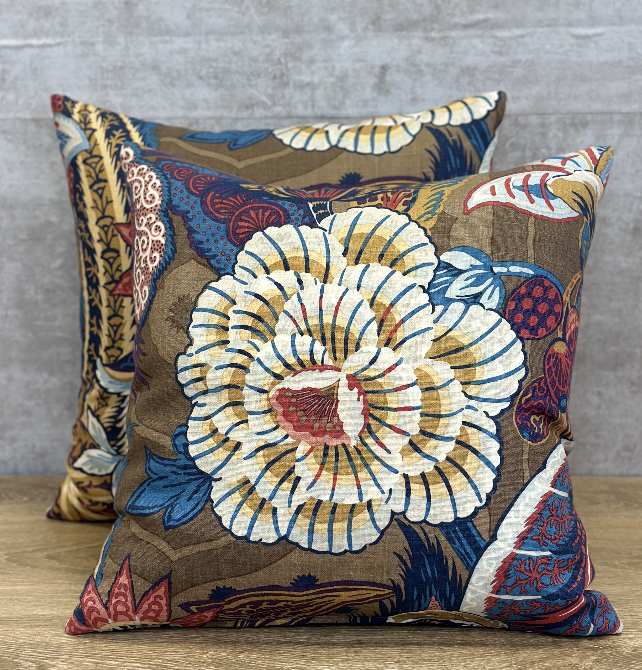 Schumacher Zanzinbar Linen Print Pillows